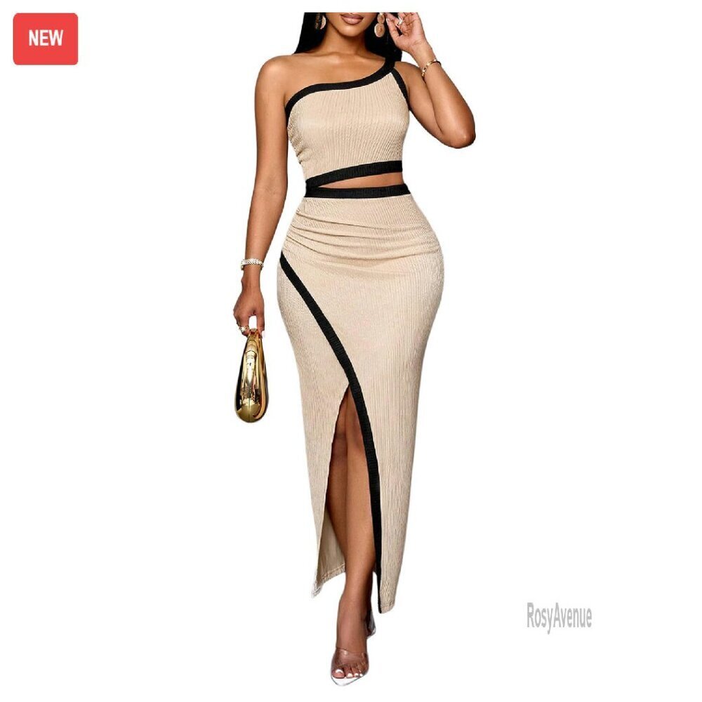One Shoulder Cut Out Ruched Bodycon Long Dress Formal Evening Party